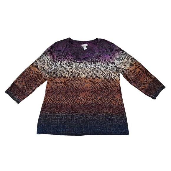 Chico’s Multicolor Animal Print Scoop Neck 3/4 Sleeve Tee-shirt Size L (2) - Picture 5 of 15